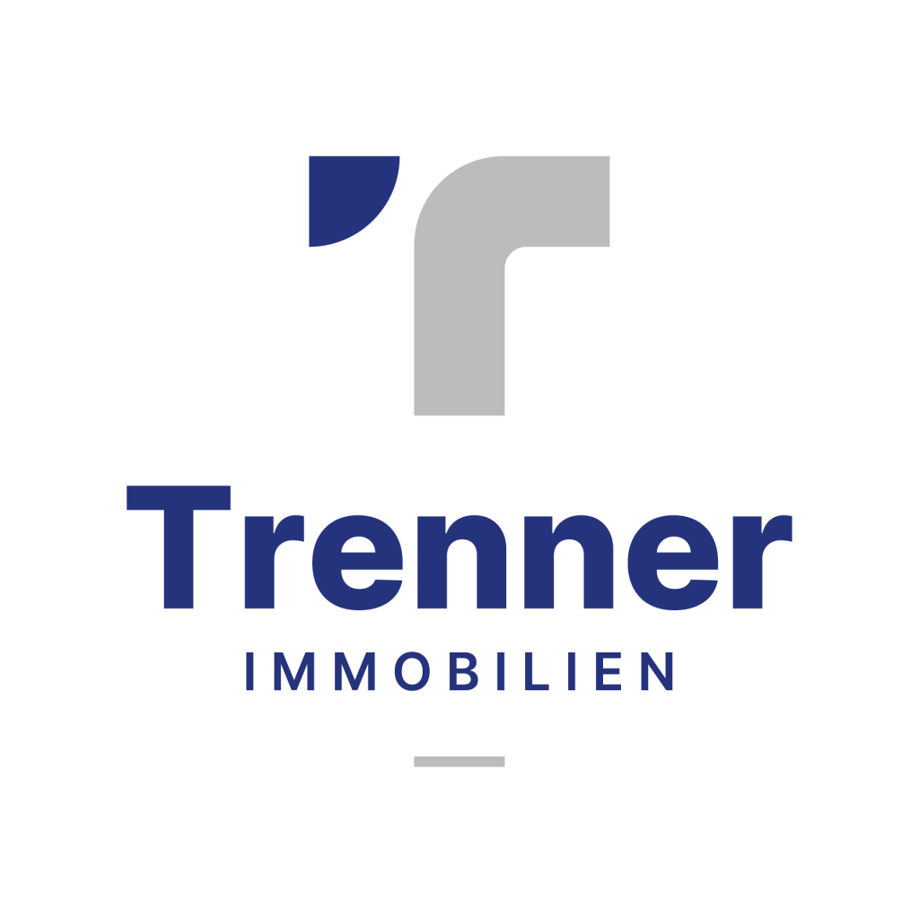 Trenner Immobilien Logo mit blauem Schriftzug und Symbol