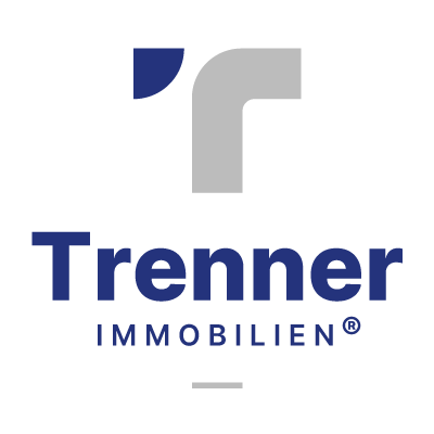 Trenner Immobilien Logo mit blauem Schriftzug und Symbol